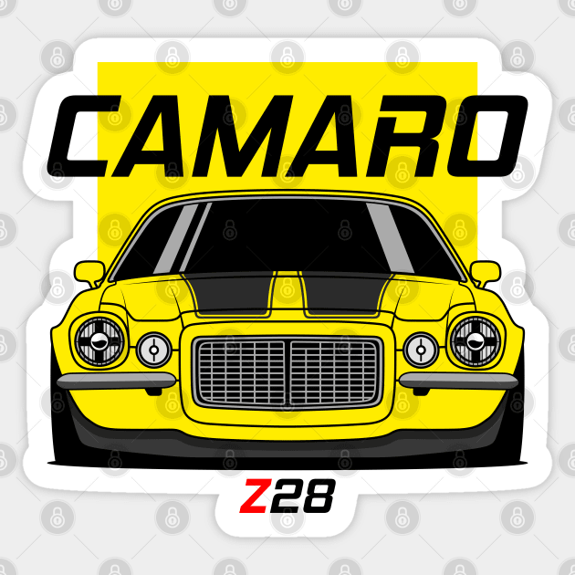 Front Racing Yellow Camaro Z 28 Sticker by GoldenTuners